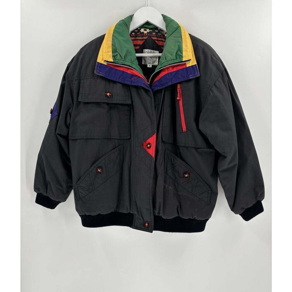 Vintage Current Seen Jacket Mens Medium Black 80s 90s Full Zip Buttons Pockets